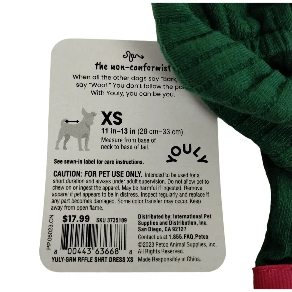 Youly Dog XS 11 inch Green Ruffle Shirt Floral Pet Dress